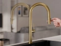 Златен смесител за кухня с изтегляща глава, 2 режима на струя - 9020, снимка 9