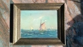 Стара картина , морски пейзаж с маслени бои върху платно в дървена рамка. , снимка 1