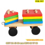 Детско дървено влакче сортер за дърпане с два вагона с куки - КОД 3587, снимка 6