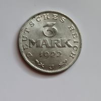 3 марки 1922 Германия буква J Юбилейта монета за Ваймарската конституция (1919), снимка 1 - Нумизматика и бонистика - 45099577