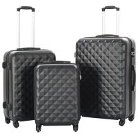 vidaXL Комплект твърди куфари с колелца, 3 бр, черни, ABS（SKU:91886, снимка 1 - Други стоки за дома - 45156631