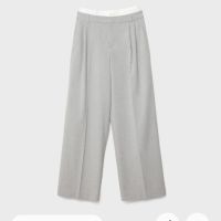 Елегантен широк крачол сив панталон с контрастен бял колан вътрешна вложка , снимка 2 - Панталони - 45438577