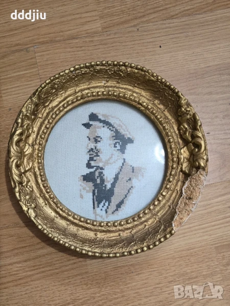 Стара малка картина гоблен Ленин, снимка 1