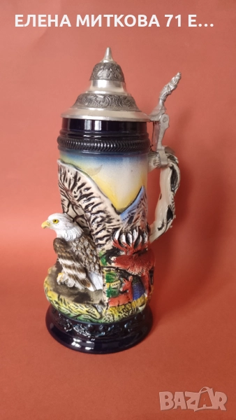 Уникална керамична халба с 3Д орел и релефни изображения на диви животни, снимка 1