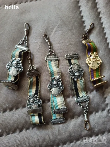 Стари водачи 5 бр. ленти със сребърни елементи от ордени за братство,членство ,за студенти или др , снимка 1