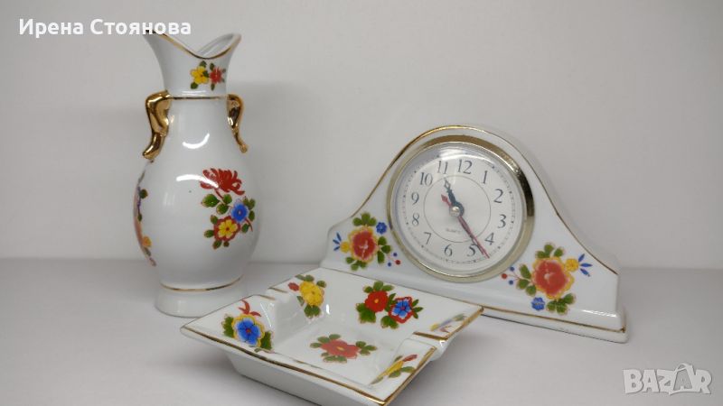 Винтидж сет часовник, ваза и пепелник Mille Fleur Kollektion, Germany. Ново в оригинална опаковка, снимка 1