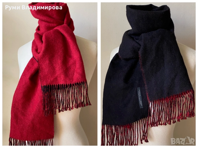 Червен/ черен шал, от 100 % baby alpaca/ мъжки шал, снимка 1