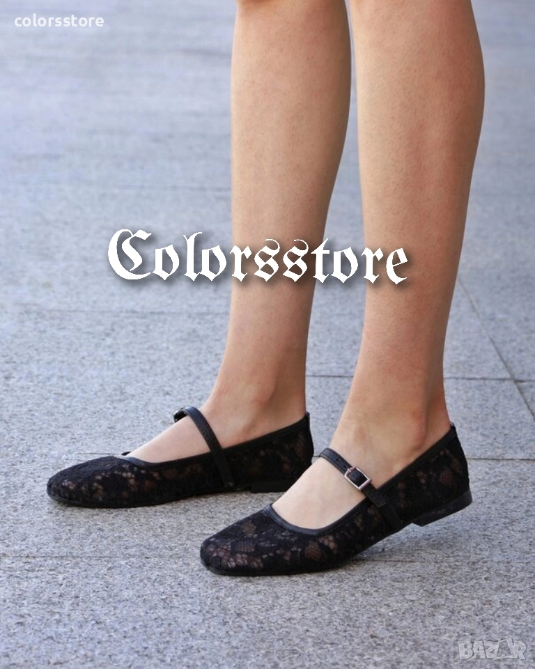 Равни обувки - черна дантела - LR90 , снимка 1