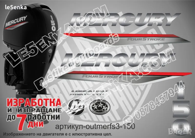 MERCURY 150 hp FS 2019-2022 Меркюри извънбордов двигател стикери надписи лодка яхта outmerfs3-150, снимка 1
