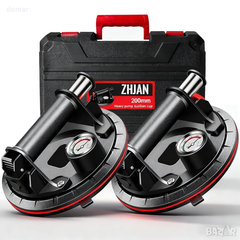 Вакуумни вендузи 20 см, 2 броя, товароподемност 220 кг, с куфар за носене, снимка 1