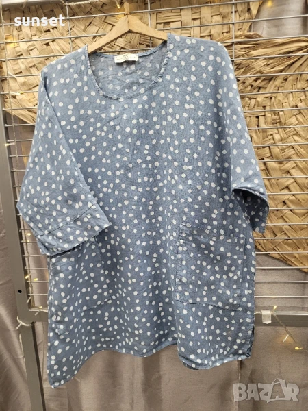 ЛЕНЕНА синя туника, риза, блуза на ТОЧКИ- МАКСИ размер , снимка 1