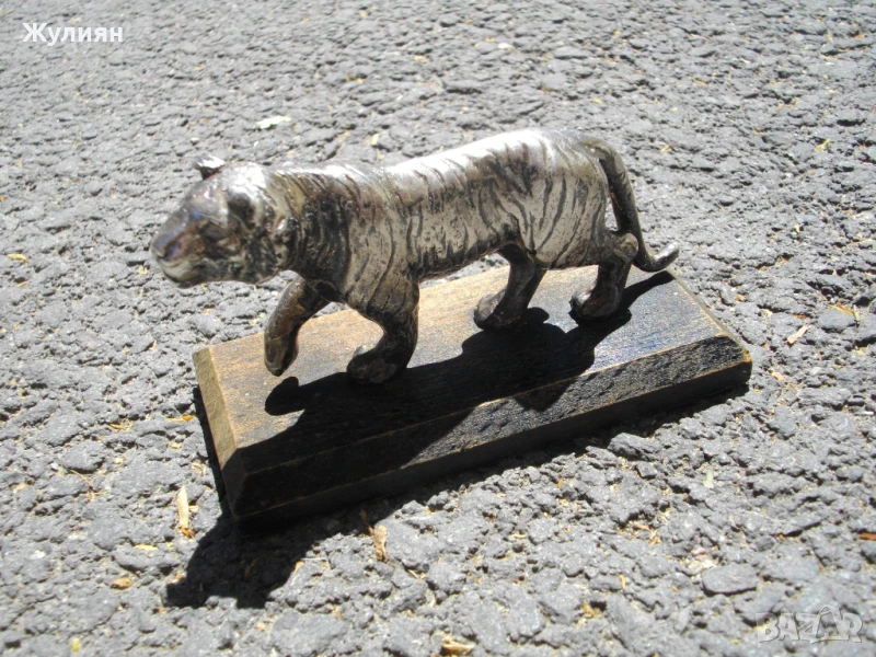 СТАРА МЕТАЛНА ПОСРЕБРЕНА ФИГУРА СТАТУЕТКА ТИГЪР , снимка 1