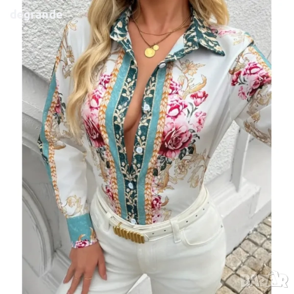 Дамска риза с цветна щампа, снимка 1