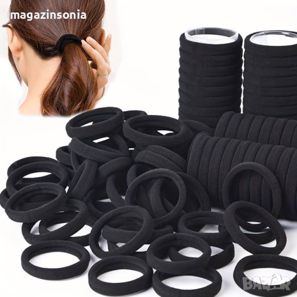 Комплект от 10 броя черни ластици за коса, снимка 1