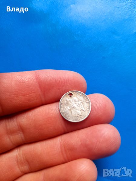 Сребърна монета 20 чентезими 1863, снимка 1