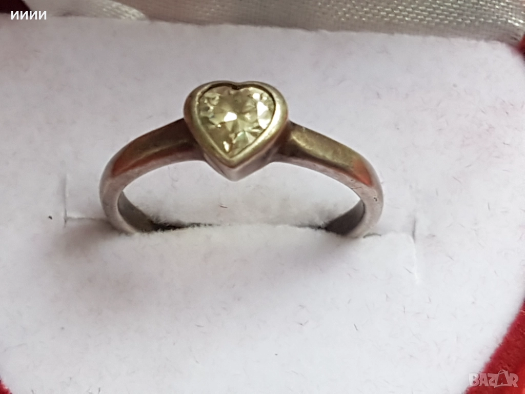 Сребърен пръстен с камък сърце, снимка 1