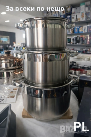 Комплект от 3 тенджери KAISA VILLA от неръждаема стомана – 6 части, с капаци Код P2027, снимка 4 - Съдове за готвене - 53937362