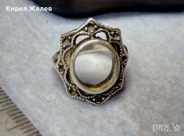 СТАР АЖУРЕН РетроАРТ СРЕБЪРЕН ПРЪСТЕН СРЕБРО 925 с ГНЕЗДА За ИНКРУСТИРАНЕ на СКЪПОЦЕННИ КАМЪНИ 41693, снимка 3 - Пръстени - 50023452
