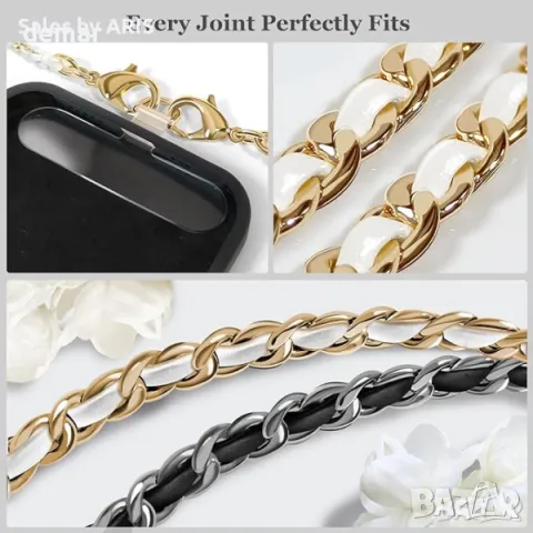 ROCONTRIP Ремък за телефон, ръчно изработен, златист, с метална връзка, снимка 3 - Селфи стикове, аксесоари - 49826544