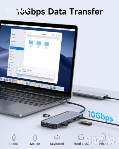 USB C Докинг станция Мултимонитор Лаптоп 2 HDMI DP/USB C Троен дисплей, USB A/C 3.1, 13 в 1, снимка 7 - Друга електроника - 46198877