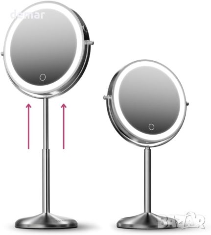 Fancii 20 см осветено огледало за грим с увеличение, регулируема височина, акумулаторно, двустранно