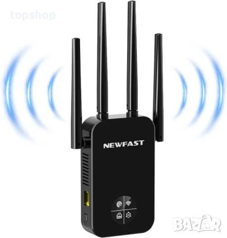 НОВ БЪРЗ WiFi усилвател на сигнала, 1200Mbps WiFi удължител до 10000 sq.ft покритие, двулентов...