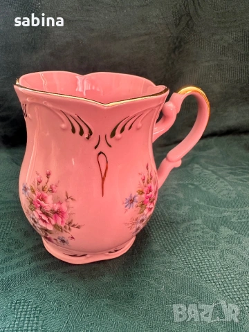 Чаша мъг за чай, мляко, кафе от чешки розов порцелан