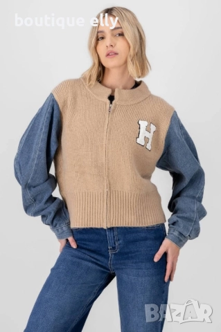 италиански плетен пуловер с деним