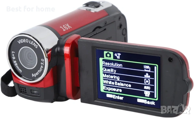 Червена, цифрова видеокамера, 16MP DV, 16x увеличение, въртящ се екран, снимка 7 - Камери - 53734001