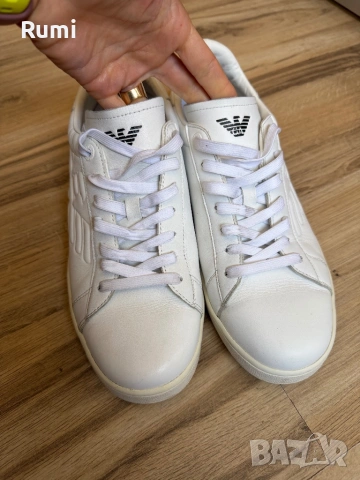 Мъжки оригинални кожени бели кецове EA7 ! 44 н, снимка 5 - Ежедневни обувки - 52188287