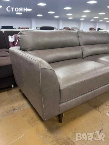 Бежов кожен диван тройка - 100 % естествена кожа., снимка 4 - Дивани и мека мебел - 52148001