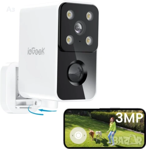 Iogeek безжична ,въртяща се камера с батерия за външен монтаж.Двупосочно аудио