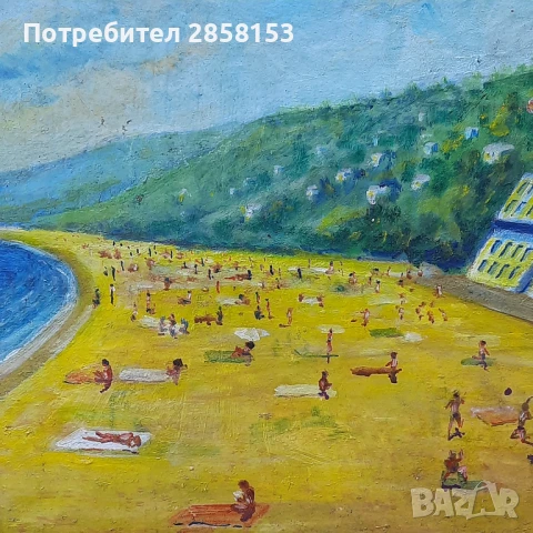 Стара картина морски пейзаж  ,масло върху картон., снимка 6 - Картини - 50909987