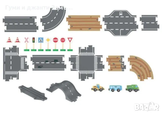60 части дървени пътища,коли,знаци, снимка 9 - Конструктори - 47516554