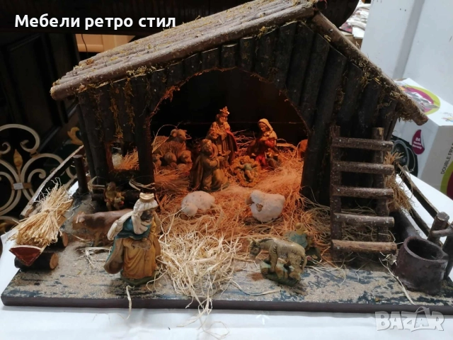 Винтидж ръчно изработен комплект от естествено дърво и декориран със слама. Рождество Христово., снимка 5 - Антикварни и старинни предмети - 52653365