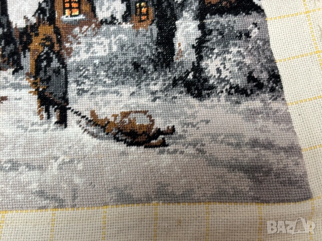 Ушит Гоблен "Зимна разходка"-35 см х 24,5 см, снимка 3 - Гоблени - 54068805