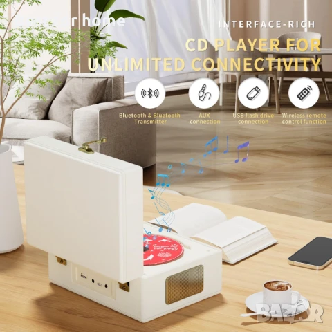   Bluetooth акумулаторен кожен CD плейър с високоговорители Yintiny, снимка 2 - MP3 и MP4 плеъри - 50495850