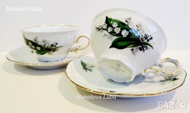 Две чаши с чинийки, декор момина сълза на марката за порцелан Winterling Bavaria., снимка 1