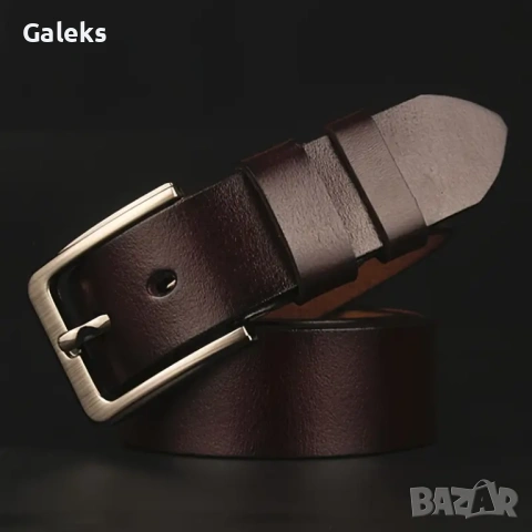 Мъжки кожени колани с двойна и квадратна катарама /Черна естест. кожа!, снимка 2 - Колани - 53769945