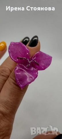 Регулируем пръстен с естествен цвят на бугенвилея. , снимка 3 - Пръстени - 50564661