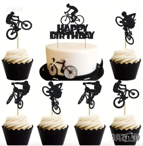 12 бр Колоездач Велосипедист на колело картонени брокат топери украса декор за мъфини кексчета топер