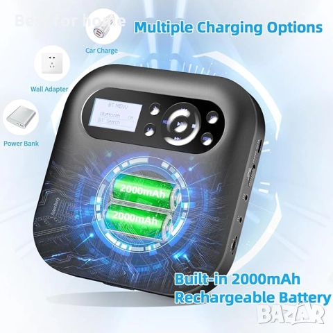 DESOBRY Bluetooth преносим CD плейър с високоговорители, снимка 4 - MP3 и MP4 плеъри - 52807980