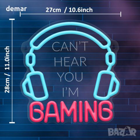 YuanDian LED Неонов знак - Can't Hear You I'm Gaming, снимка 6 - Лед осветление - 45657311