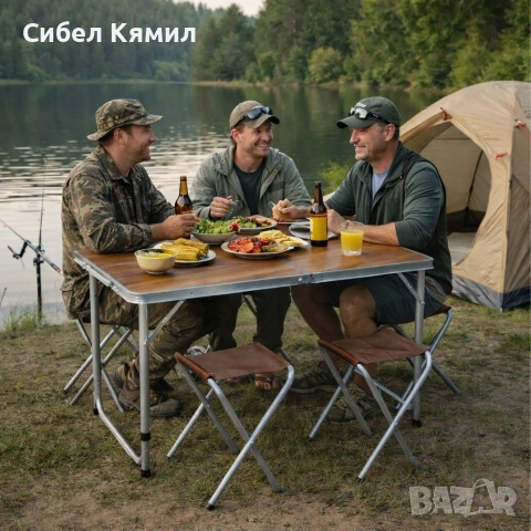 Комплект сгъваема къмпинг маса с 4 стола, Регулируема височина, Дизайн "куфар", снимка 4 - Градински мебели, декорация  - 53908869