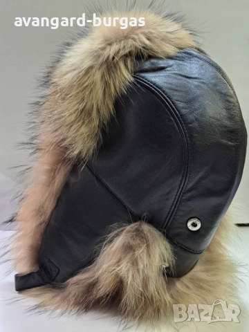 Дамска кожена шапка ушанка, лукс Енот -234, снимка 4 - Шапки - 52214405