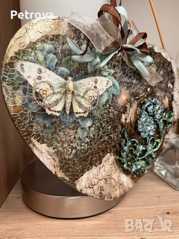 Дървен орнамент “Сърце”,декупаж, снимка 3 - Декорация за дома - 51479705