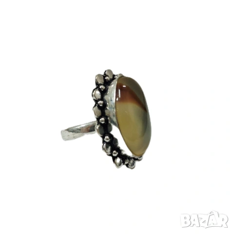 Сребърен пръстен с естествен монтански ахат, Размер 56, снимка 2 - Пръстени - 18438842
