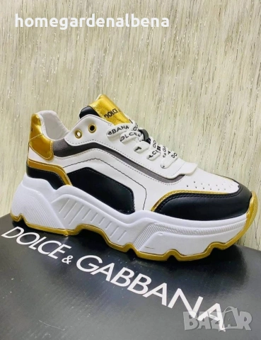 Дамски маратонки с платформа, бяло-черно-злато, еко кожа, размери 36-37, снимка 2 - Маратонки - 54202986