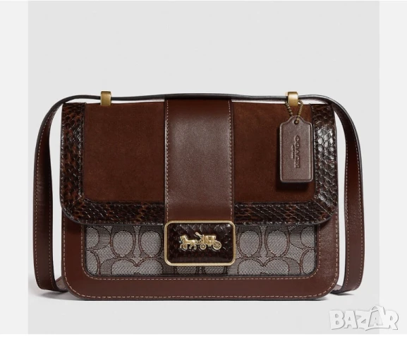 Луксозна Чанта за рамо COACH  Alie от жакард с детайл от змийска кожа , снимка 7 - Чанти - 50509498