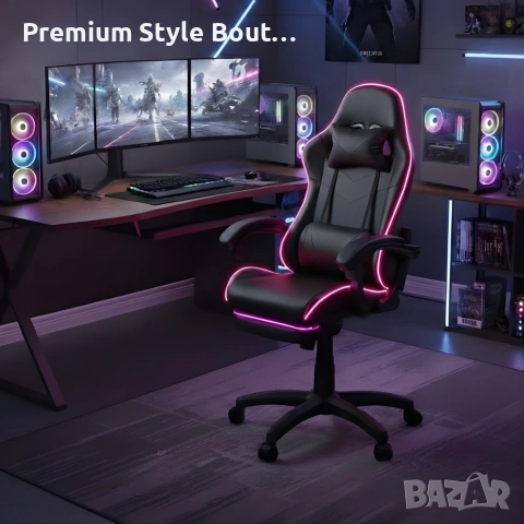 Геймърски стол премиум LED: Ергономичен комфорт със 7 цвята светлинни ефекти и релакс зона, снимка 3 - Геймърски - 53923042